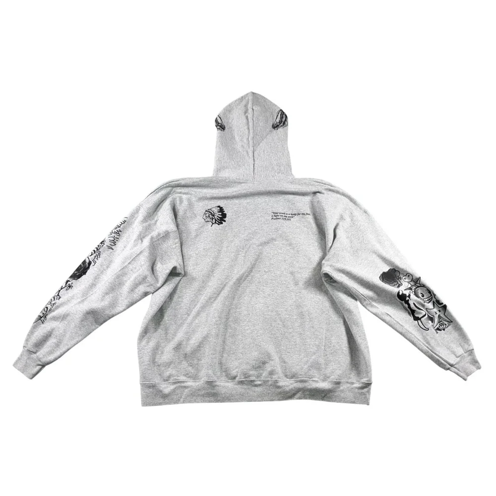 Men 3XL Graphic Tattoo Hoodie Sweatshirt Bear Lion Eagle Cross Son of God Grunge